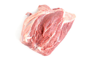 Raw pork shoulder isolated on white background.