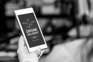 Drone delivery concept on a smartphone