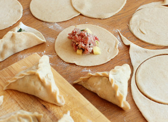 Preparation of dumplings manti