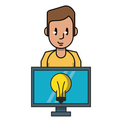 Man with idea on computer
