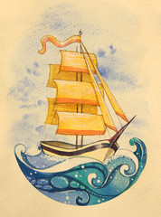 ship boat watercolor illustration painted