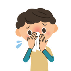 鼻をかむ男の子