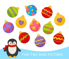Educational game for kids. Find two same pictires. Christmas collection.