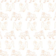 Seamless olive baboons pattern with  in safari style for textile, fabric, fashion clothes. Animal illustration isolated on background