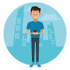 Man using smartphone