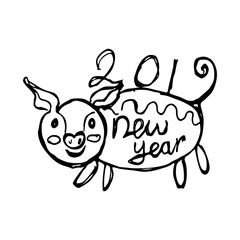Sketch of the pig symbol of the new year for the Chinese