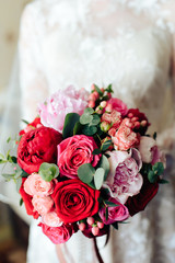 beautiful wedding bouquet with gold rings, bridal accessories