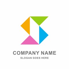 Monogram Letter S Geometric Triangle Square Technology Computer Business Company Vector Logo Design Template