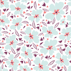 Little flowers. Seamless pattern with cute flowers. Delicate texture