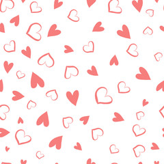 Simple hearts seamless vector pattern. Valentines day background. Flat design endless chaotic texture made of tiny heart silhouettes.