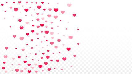Hearts Confetti Falling Background. St. Valentine's Day pattern. Romantic Scattered Hearts Design Element. Love. Sweet Moment. Gift. Cute Element of Design for Sales or Celebration.
