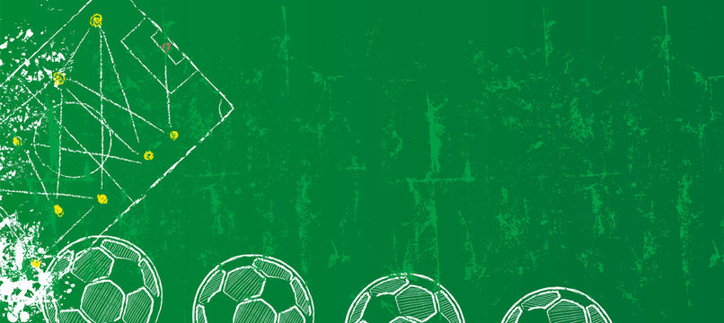 Soccer or football design template, with tactics diagram grunge style, free copy space