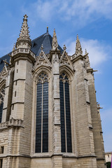 Fototapeta na wymiar Architectural fragments of Vincennes Sainte-Chapelle (Holy Chapel, 1379). Vincennes (6.7 km from Paris), Val-de-Marne department, France.
