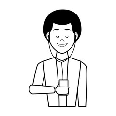 Young man with music player