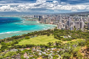 Fototapeten Panorama View over Honolulu from Diamond Head on Oahu, Hawaii © susanne2688