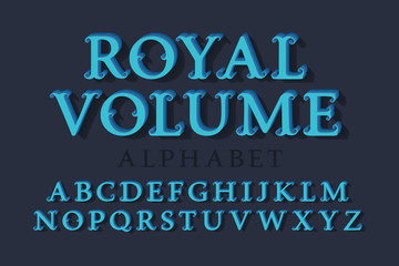 Royal volume isolated english alphabet. 3d vintage letters font.