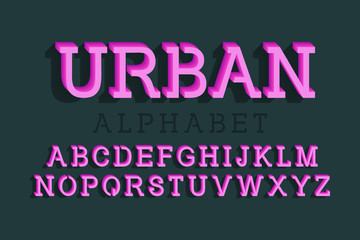 Urban isolated english alphabet. Vibrant 3d letters font.