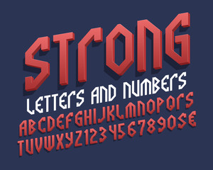 Fototapeta na wymiar Strong letters and numbers with currency signs. Red stylish 3d font. Isolated english alphabet.