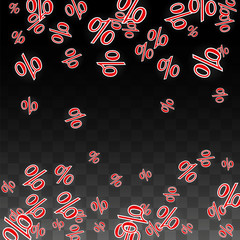 Luxury Vector Gold Percentage Sign Confetti on Transparent. Percent Sale Background. Business, Economics Print. Discount Illustration. Promotion Poster. Black Friday Banner. Special offer Template.