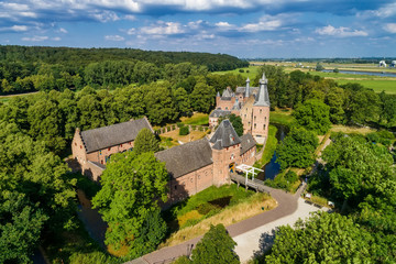 Fototapeta na wymiar Aerial view of Doorwerth Castle is a medieval castle near Arnhem, Netherlands.