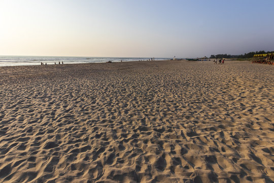 Sunset on Mandrem beach in Goa, India.