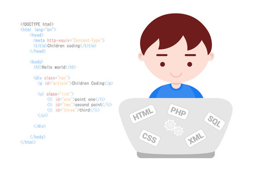 Young boy learns programming