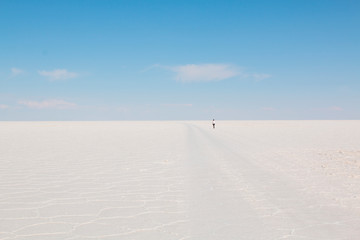 Salar de Uyuni, Salt flat in Bolivia.  Blue Sky and white salt ground.
