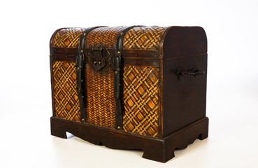 Old wooden chest isolated on white background.