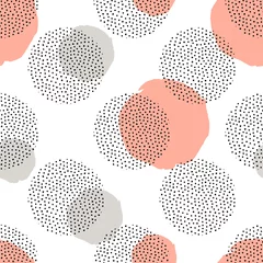 Tapeten Vector seamless pattern with round dotted elements and golden circles. Trendy memphis background. © eireenz