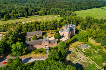 Fototapeta na wymiar Aerial view of Doorwerth Castle is a medieval castle near Arnhem, Netherlands.