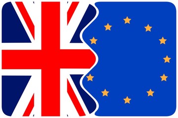 Brexit concept showing torn flags of United Kingdom and European Union