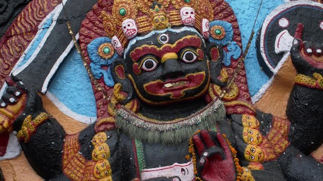 Huge stoned idol of Kala Bhairav at Durbar Square in Kathmandu, Nepal