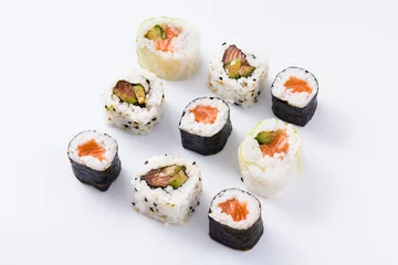 Fotobehang sushi pattern on white background © chandlervid85