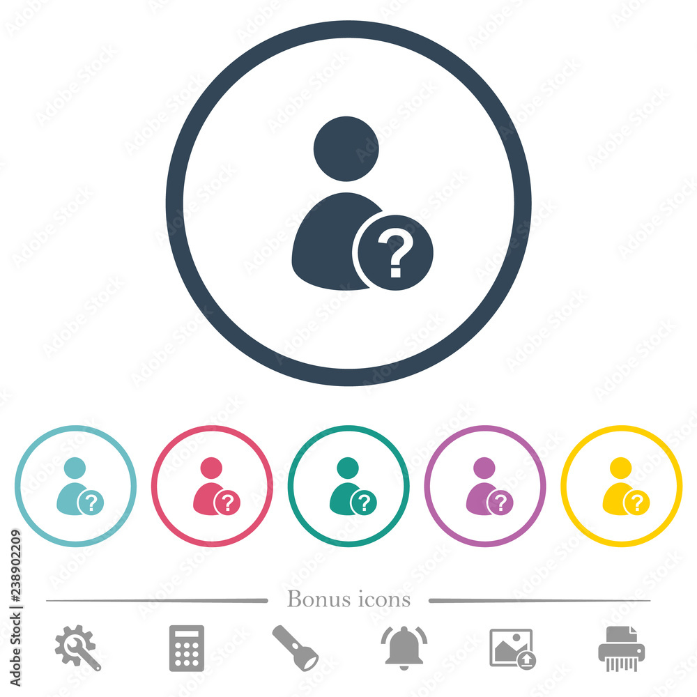 Poster unknown user flat color icons in round outlines