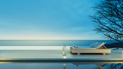 Beach lounge - Sun lounger on Sea view for vacation and summer / 3d render interior