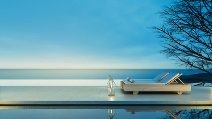 Beach lounge - Sun lounger on Sea view for vacation and summer / 3d render interior
