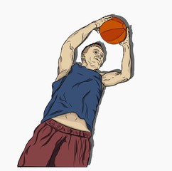 Basketball player in a jump with the ball in his hands. Outdoor sports. Vector illustration