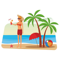 woman beach hat and cocktail