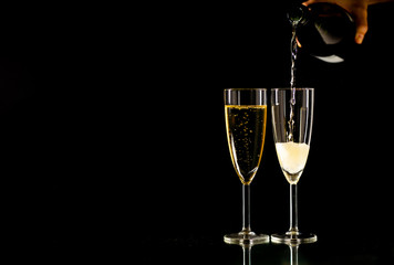 Bottle and glasses of Champagne toasting for New year Romantic Celebration and Special moments