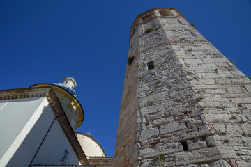 famous dodecagonal tower with bell tower in Amelia, Umbria, Italy