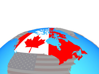 Canada with national flag on political globe.