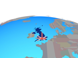 United Kingdom with national flag on political globe.
