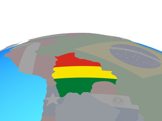 Bolivia with national flag on political globe.