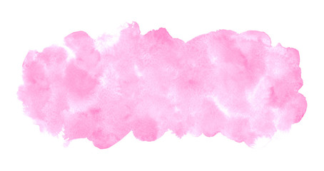 Fototapeta premium Rose pink watercolor stains painted texture. Valentines, 8 March, Women day watercolour background for text, banners. Rounded elongated, long rectangle shape, brush stroke. Hand drawn aquarelle fill.