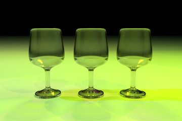 Transparent glasses. Color lighting background.
