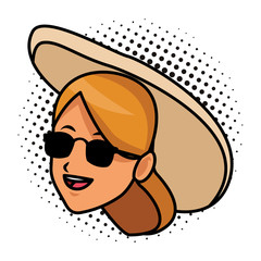 woman beach hat and cocktail black and white