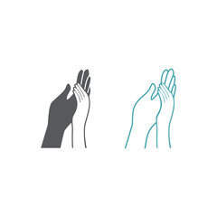 The vector picture of the weaved hands of the man and woman. Set of vector icons. Flat design. Monohrome