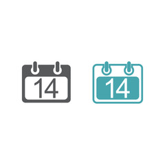 The vector picture of the calendar with figure 14. Set of vector icons. Flat design. Monohrome