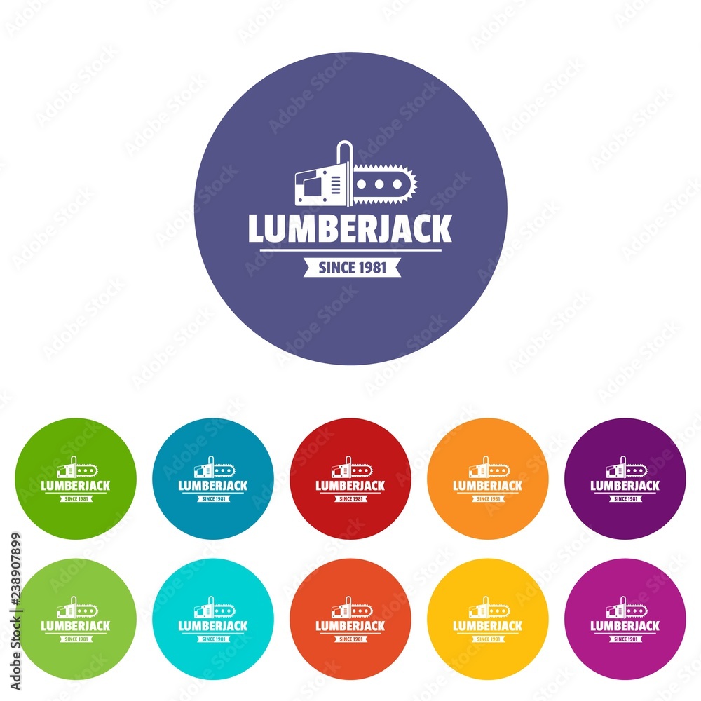 Poster lumberjack icons color set vector for any web design on white background