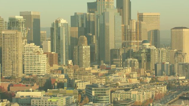 Aerial View Seattle City Washington at Sunset